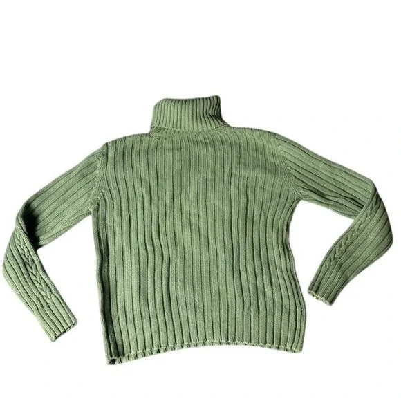 North Crest Sage Green Cable Knit Turtleneck Sweater Cozy‎ Ribbed Pullover S - Picture 5 of 6